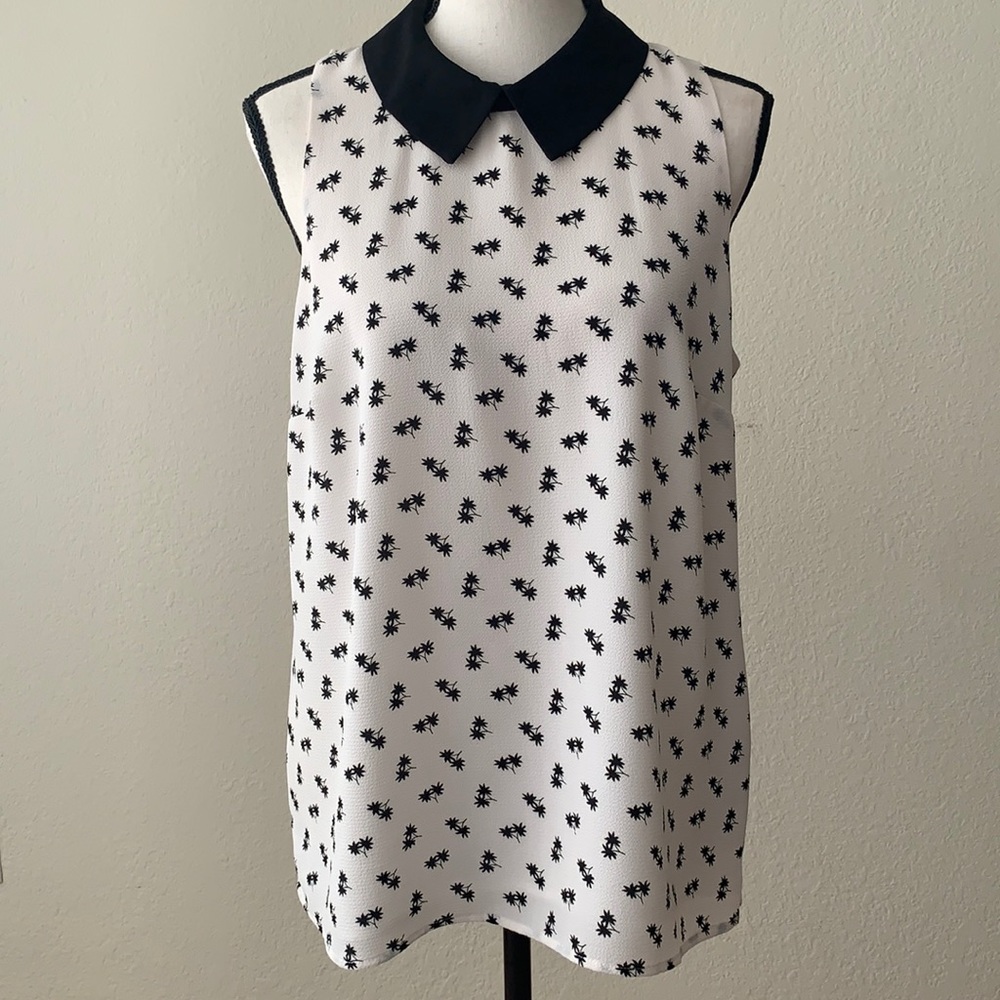 Black & Cream Patterned Sleeveless Blouse